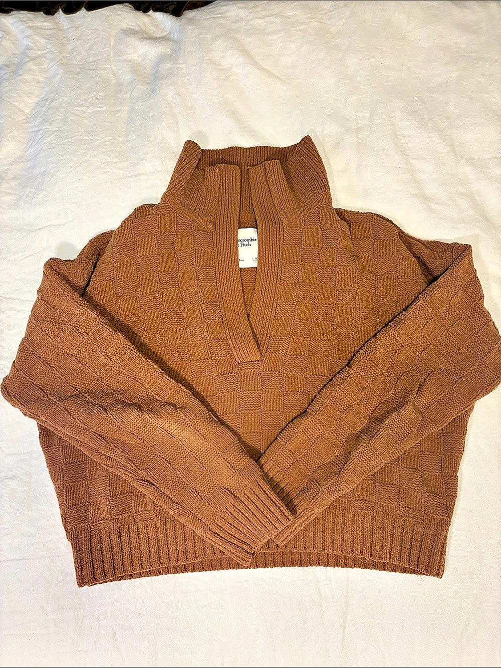 Abercrombie & Fitch Checkerboard Stitch Notch-Neck Sweater